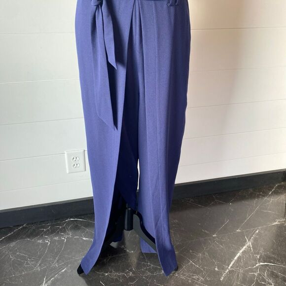 Tahari Womens Sleeveless Belted Split Leg Jumpsuit Solid Navy Size 10 - Picture 6 of 14